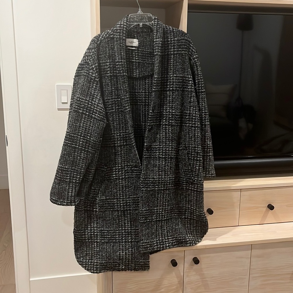 Isabel marant Women's Black and Gray Plaid Open-Front Coat